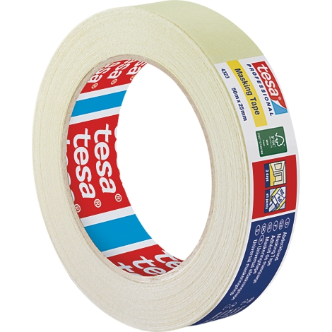 Ein Rolle Malerkreppband, cremefarben, mit Aufdrucken von 'tesa Professional'.