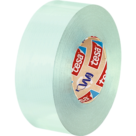 Een rol lichtgroene tape met 'tesa' logo. De tape wordt van voren getoond.