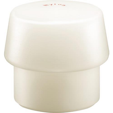 Une pièce en plastique blanche en forme de champignon, étiquetée Nylon. La tête est ronde et le pied est cylindrique.