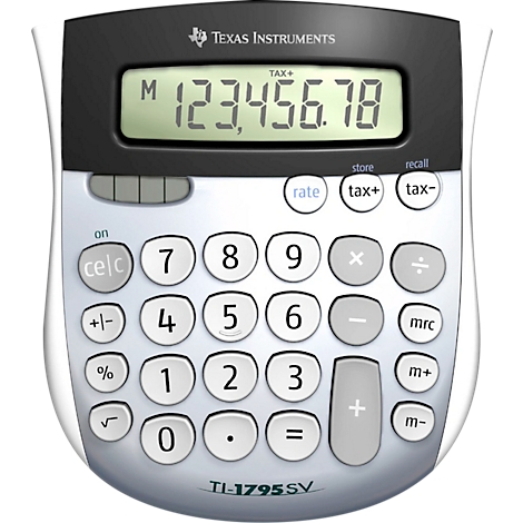 Taschenrechner mit Ziffern auf dem Display. Auf der Tastatur befinden sich Ziffern, Rechenzeichen und weitere Tasten.
