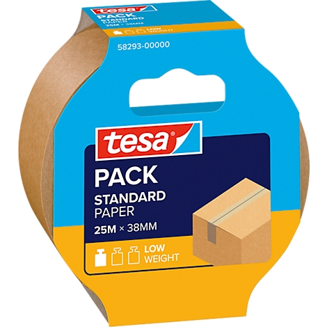 tesa Packband. Blau-gelbe Verpackung, Packbandrolle.