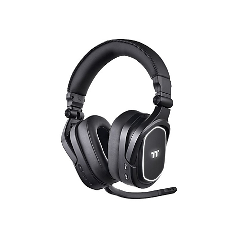 Schwarzer Over-Ear-Kopfhörer mit Mikrofon, Detailansicht.