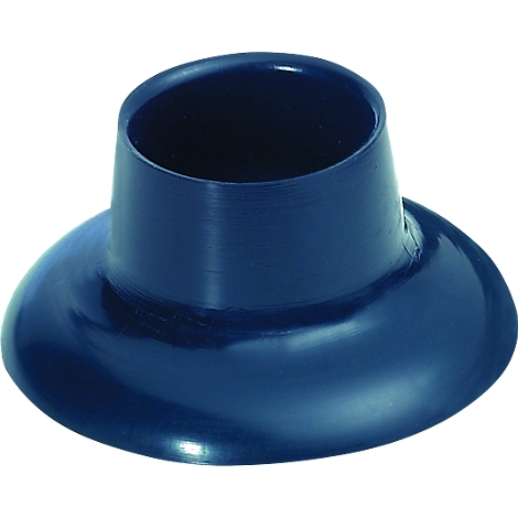 Blue, funnel-shaped plastic component with a flat, round base.