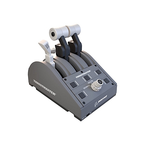 Thrustmaster Boeing Edition Schubhebel-Steuerung für Flugsimulatoren in Grau mit Hebeln und Knöpfen.
