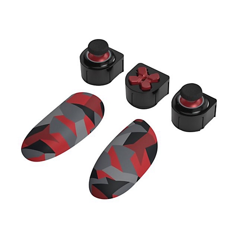 Zubehörset für Gaming-Controller mit zwei Analogsticks, einem Steuerkreuz und zwei ovalen Griffschalen in Camouflage.