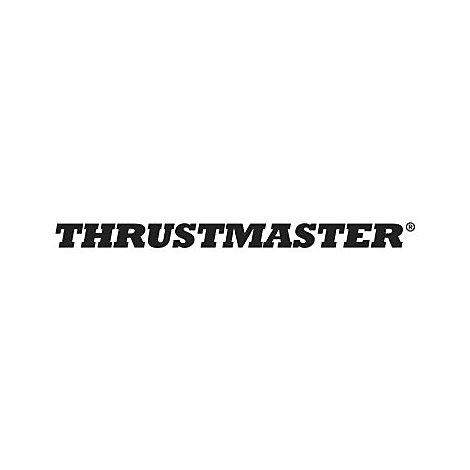 Schwarzes Thrustmaster-Logo auf weißem Hintergrund.