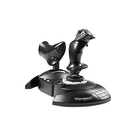 Ein schwarzer Joystick für Flugsimulatoren. Auf dem Sockel steht 'ACECOMBAT 7 Skies Unknown'.