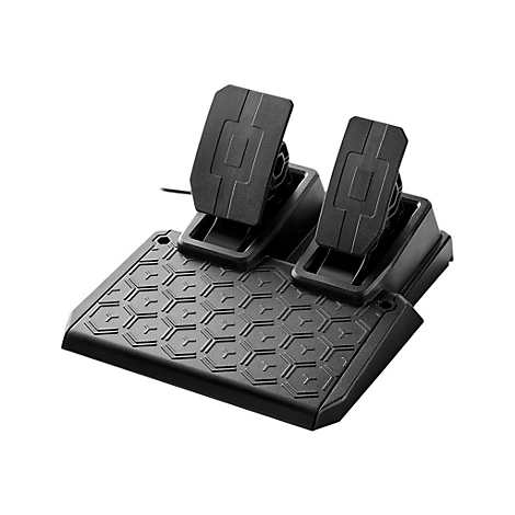 Schwarzes Gaming-Pedalset für Rennspiele mit zwei Pedalen und strukturiertem Waben-Muster auf der Fußablage.