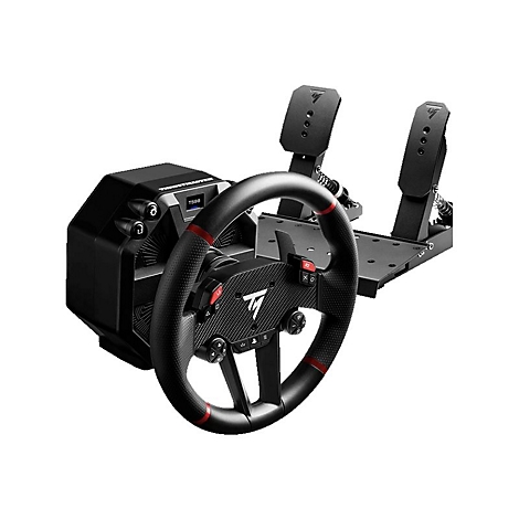 Thrustmaster T500 RS Rennlenkrad mit Pedalerie auf weißem Hintergrund.