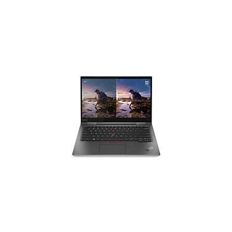 Ein Laptop zeigt zwei Bilder nebeneinander. Links ein Mann am Meer, rechts gleiches Bild mit Schriftzug.