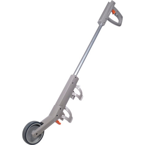 Aide au nettoyage grise avec roue, poignée et levier orange.