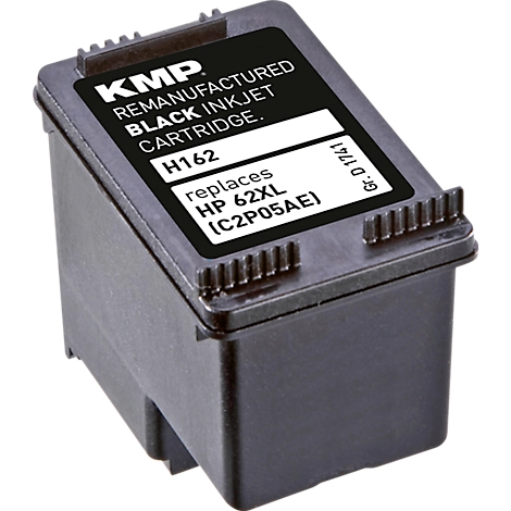 Schwarze KMP Druckerpatrone H162 als Ersatz für HP 62XL auf weißem Hintergrund.
