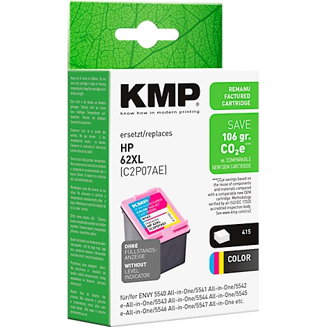 KMP Druckerkartusche HP 62XL, farbig, als Ersatz für HP-Drucker in grüner Verpackung.