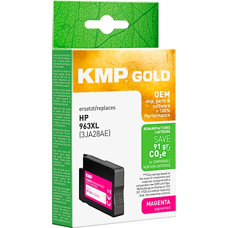 Verpackung der KMP Gold Druckerpatrone für HP 963XL Magenta auf weissem Hintergrund.