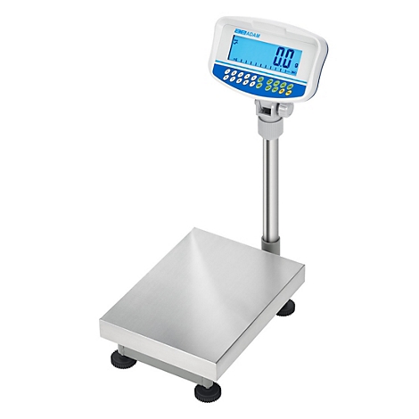 Digitale Waage mit Display, angebracht auf einem Sockel. Anzeige zeigt 0.0.