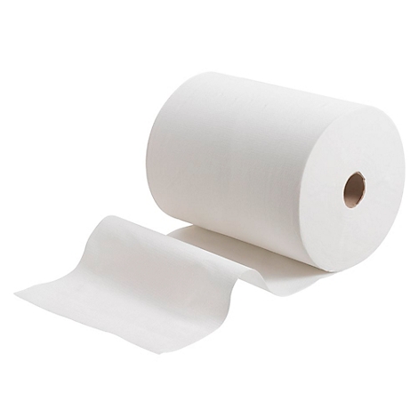 Rollo de papel blanco grande, parcialmente desenrollado, con un fondo neutro.