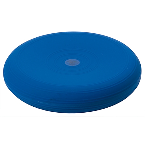 Blue, round balance disc. A slight elevation with a gray circle in the middle.
