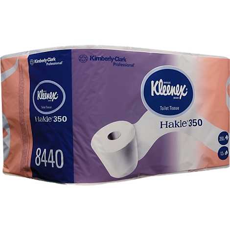 Packung Kleenex Toilettenpapier, Hakle 350, teilweise ausgerollt.