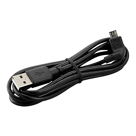 Ein schwarzes USB-Kabel mit Mikro-USB-Anschluss, auf weißem Hintergrund.
