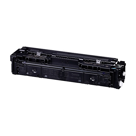 Cartouche de toner Canon noire, allongée avec des détails comme des vis et des lettres.