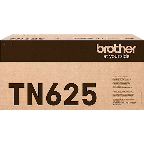 Boîte de cartouche de toner Brother marron et beige avec le nom de modèle TN625.