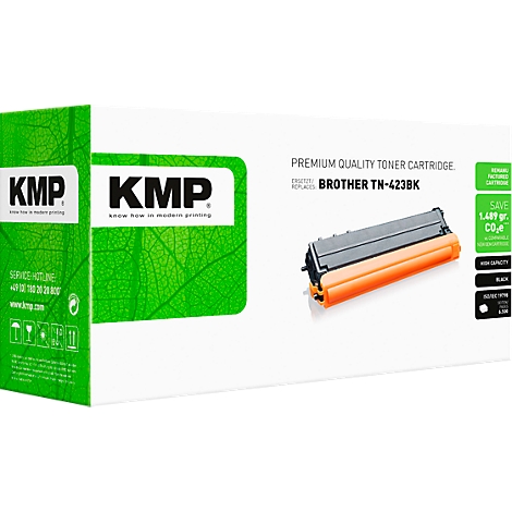 Grüne KMP Verpackung für die Brother TN-423BK Tonerkartusche mit Produktbild auf der Vorderseite.