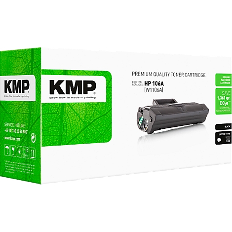 KMP Tonerkartusche für HP 106A in Originalverpackung auf weißem Hintergrund.