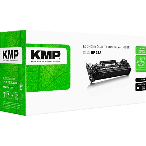 KMP Tonerkartusche für HP 26A in grüner und weißer Verpackung.