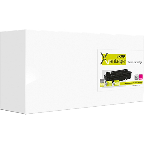 Weiße Produktverpackung einer KMP X-vantage Tonerkartusche mit grünem Logo.