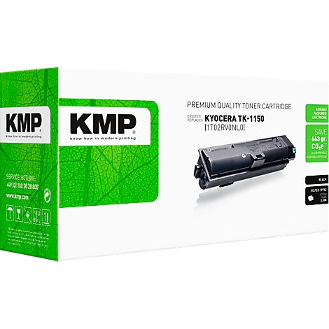 KMP Tonerkartusche für Kyocera TK-1150 in grüner Produktverpackung.