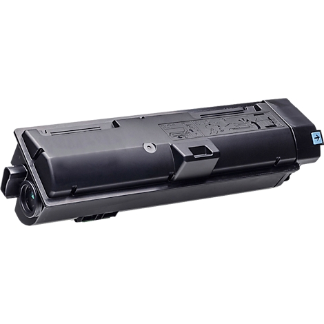 Schwarze Tonerkartusche für einen Laserdrucker auf weißem Hintergrund.