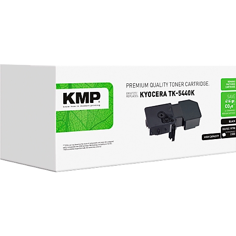 KMP Tonerkartusche Kyocera TK-5440K in weißer Produktverpackung mit grünem Logo.