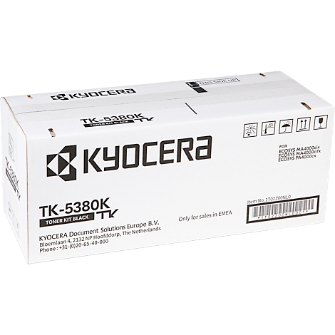 Boîte Kyocera blanche, texte: TK-5380K, Toner Kit Black TV, logo Kyocera.