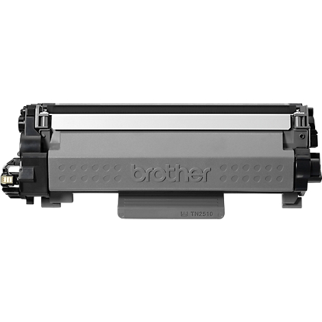 Une cartouche de toner Brother grise avec le logo de l'entreprise. L'étiquette indique TN2510.