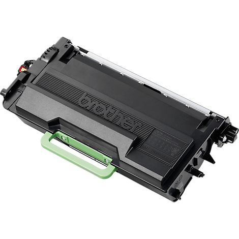 Cartouche de toner noire Brother avec poignée verte. Le mot 'brother' est visible.