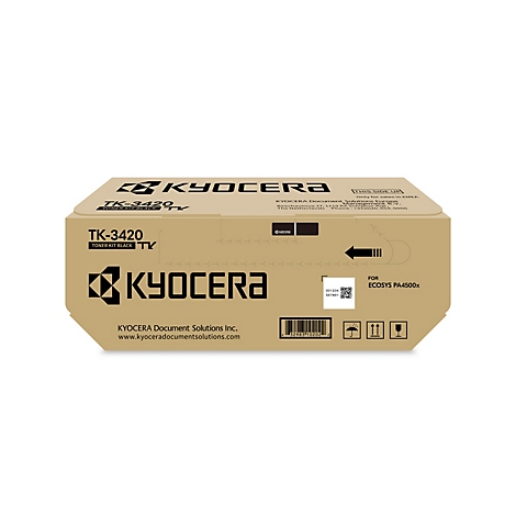 Emballage en carton brun d'une cartouche de toner Kyocera. Imprimé : TK-3420, ECOSYS P4000.