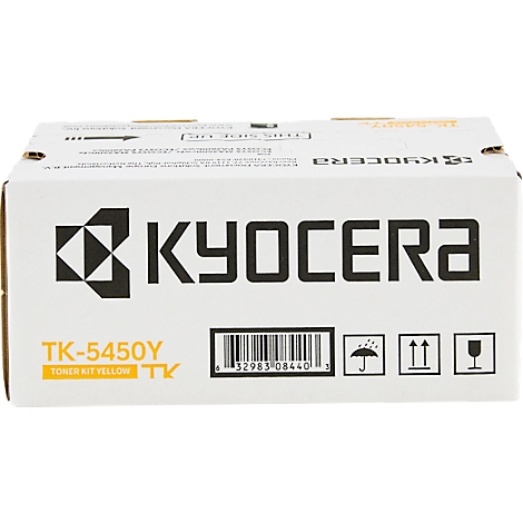 Boîte blanche avec logo KYOCERA, TK-5450Y. Inclut un code-barres et des instructions d'expédition.