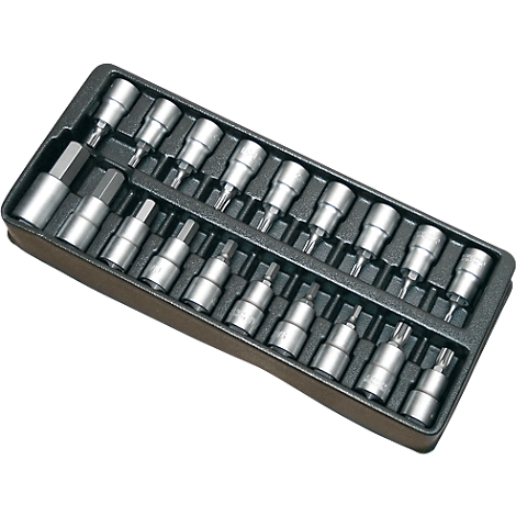 Tool case containing various silver screw attachments.