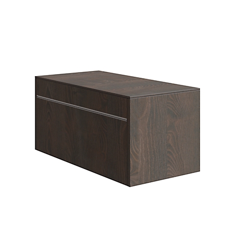 Dark brown wall-mounted cabinet with a narrow silver handle bar.