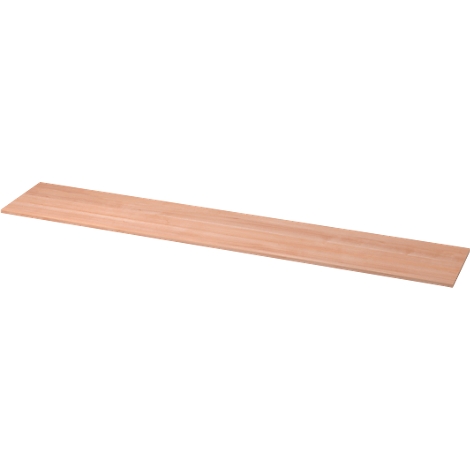 Long wooden board, light brown with grain. On a white background.