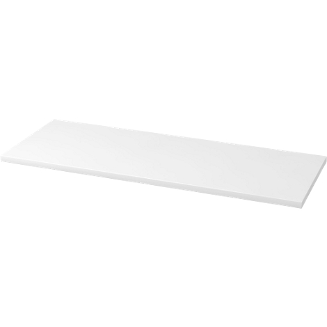 A rectangular, white shelf. It is depicted at a slight angle.