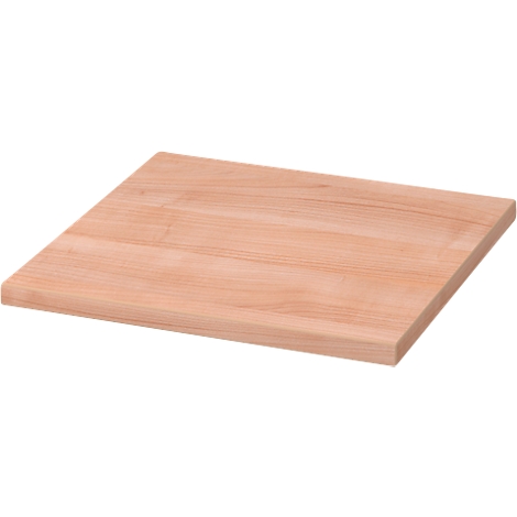 A square cutting board made of light-colored wood, slightly angled, taken from above.
