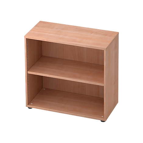 Light brown bookcase with two shelves. The top side is sloped.