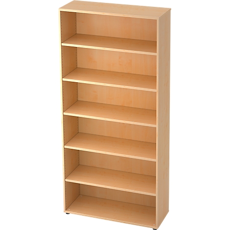 A tall, untreated wooden cabinet with six shelves. It stands isolated against a light background.