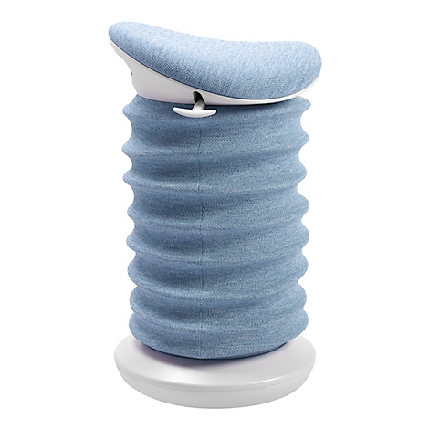Blauer Hocker mit geriffelter Oberfläche und runder Sitzfläche, auf weißem Hintergrund.