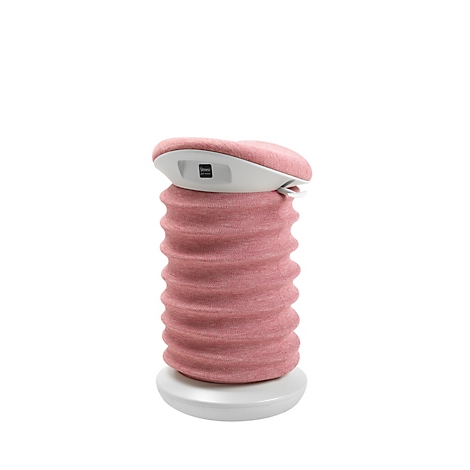 Zylinderförmiger, rosa Hocker, gewellt, mit weißer Basis und Oberseite. Auf der Oberseite befindet sich eine USB-Buchse.