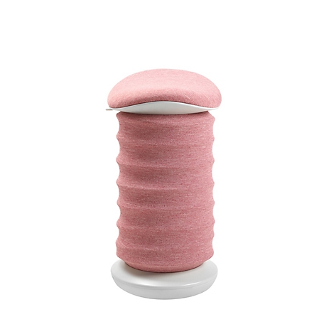 Zylindrisches Objekt in Rosa, mit Kappe und Basis, freigestellt auf weißem Hintergrund.