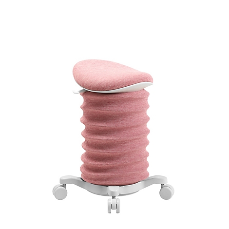 Pinker Bürostuhl mit wellenförmigem Korpus und weißem Gestell, auf weißem Hintergrund.
