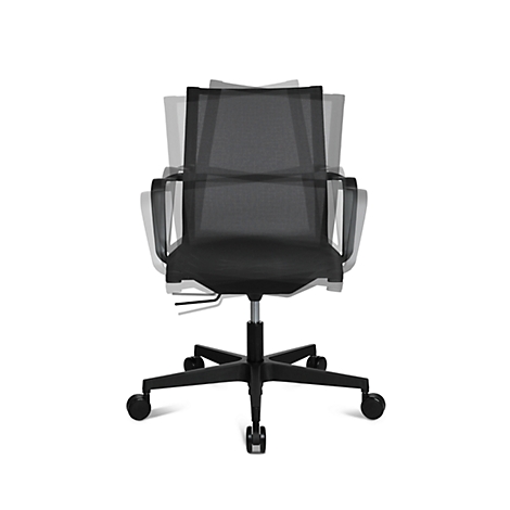 Black office chair rotating in different positions, on a white background.