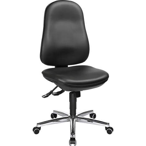 Black office chair with wheels, swivel and height adjustable.